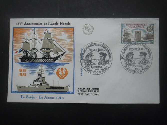 FRANCE FDC Ecole navale 17-10-1981 Lanveoc et Paris