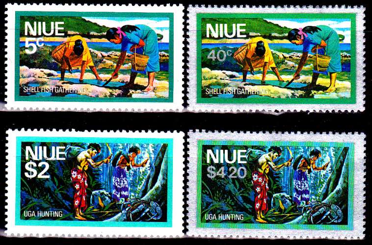 Niue 169 + 217 et 174 + 222 ( Hors série ) Série courante / Récolte de crustacés et pêche aux crabes