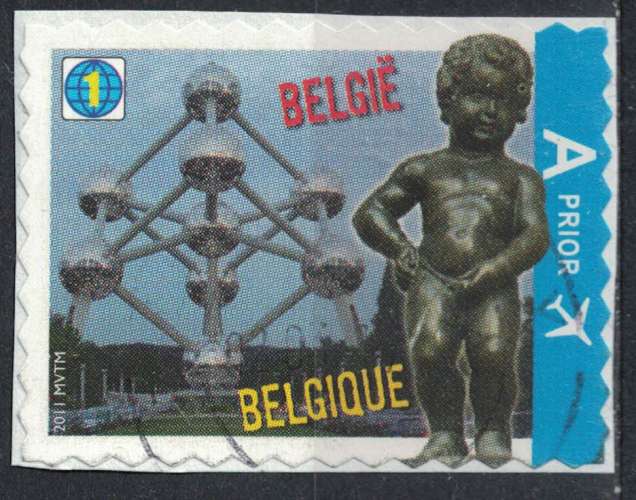 Belgique 2011 Oblitéré sur fragment Used Bruxelles Atomium et Manneken Pis SU