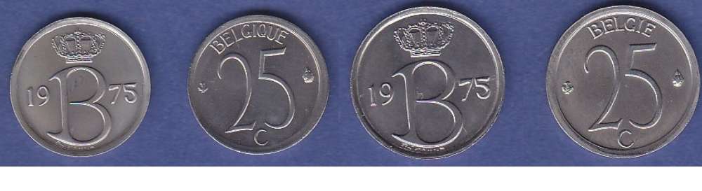 BELGIQUE BAUDOUIN  25 CENTIMES 1975 FRANCAISE + 25 CENTIMES 1975 FLAMANDE ***FDC***