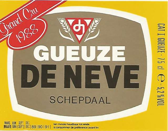 Belgique  - Bière DE NEVE Gueuze Grand Cru 1988- 37.5 cl - Br De Neve - Etiquette Neuve