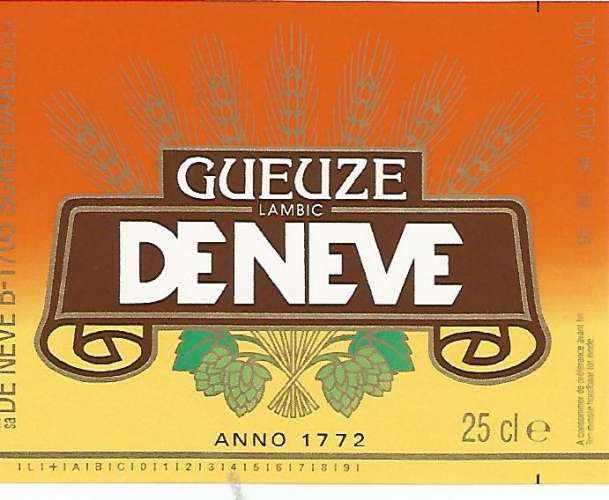 Belgique  - Bière DE NEVE Gueuze - 25 cl - Br De Neve - Etiquette Neuve