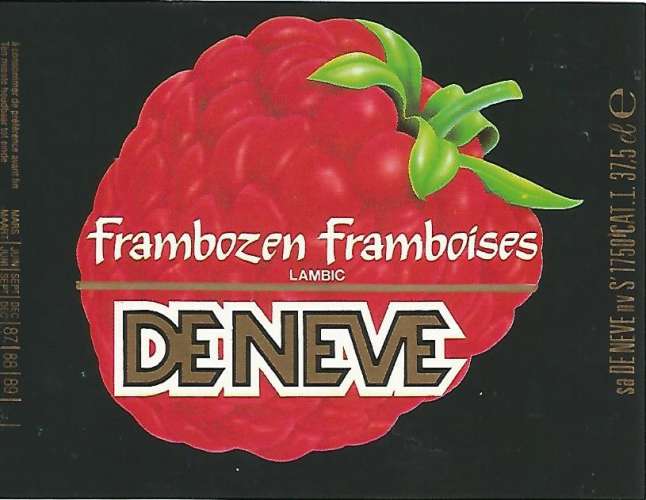 Belgique  - Bière DE NEVE Framboise - 37.5 cl - Br De Neve - Etiquette Neuve 