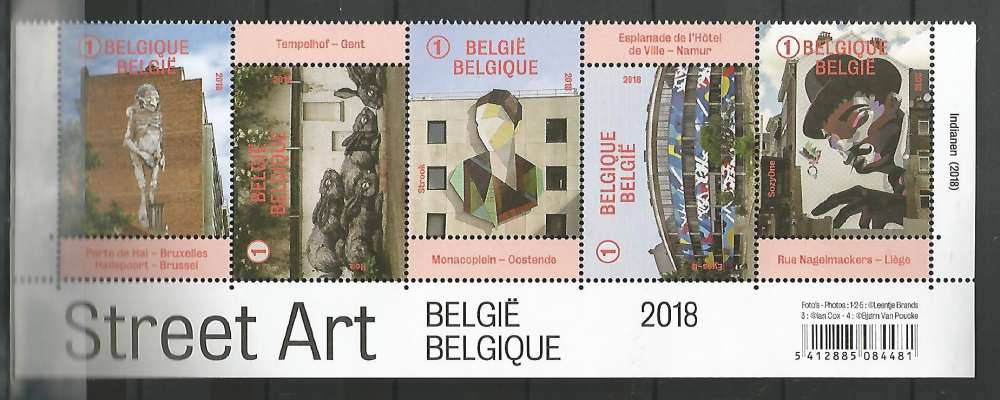 Belgique - 2018- Zoom sur le STREET ART - Neuf ** - Bande de 5 TP