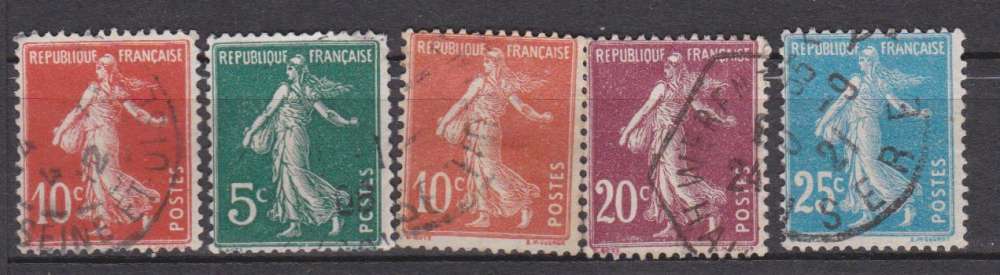 France 1906 YT 135 et 137 à 140 Obl Semeuse