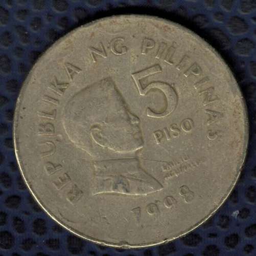 Philippines 1998 Pièce de Monnaie Coin 5 Piso Président Emilio Aguinaldo SU