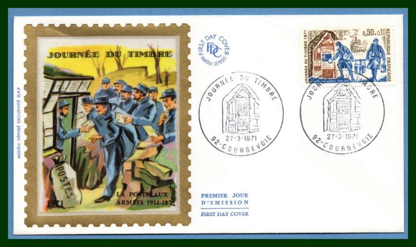 FDC soie Journée du Timbre 1971 N° 1671 Courbevoie