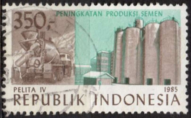 C481N - Y&T n° 1055 - oblitéré - Cimenterie et bétonneuse - 1985 - Indonésie