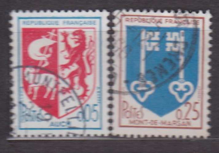 France 1966 YT 1468-1469 Obl Blasons Auch Mont de Marsan