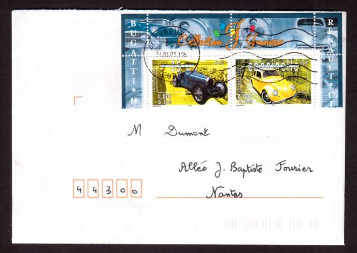 France 2000 Y&T 3317 - 3322 (o) Bugatti 35 et Coccinelle Volkswagen bloc 30 collection Jeunesse...