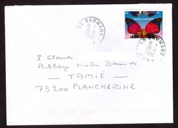 France 2000 Y&T 3332 (o) papillon sardanapale 2,70 F ( 0,41€ ) sur lettre 