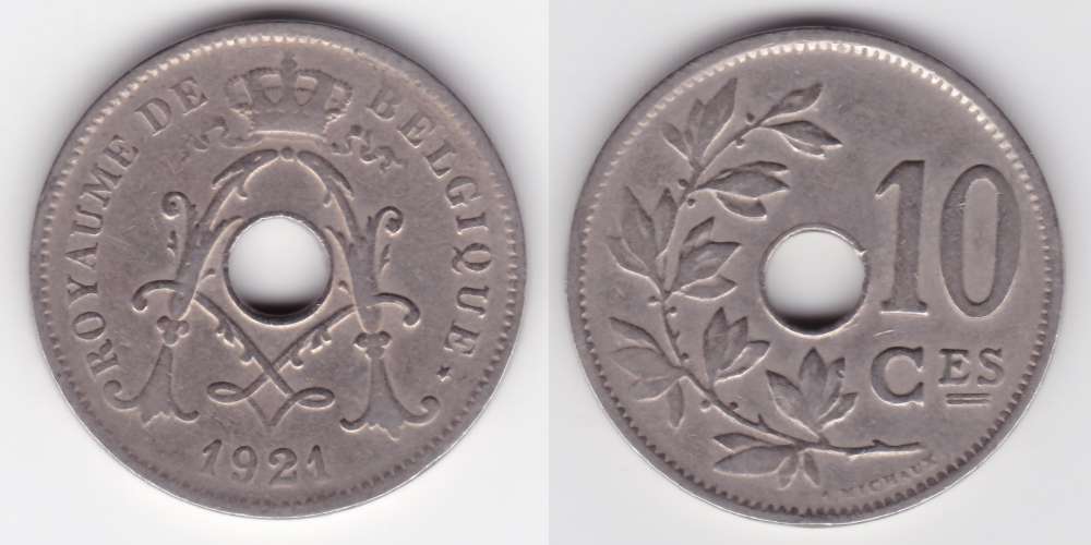Belgique 10 centimes - Albert Ier - type Michaux  année 1921 (Française)