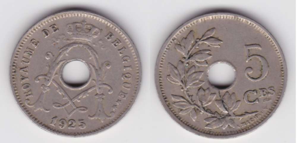 Belgique 5 centimes Cupro-Nickel- Albert Ier - année 1925 (Française)