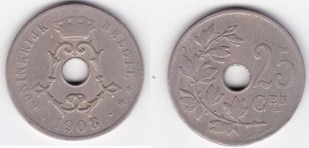 Belgique  25 centimes - Léopold II - type Michaux année 1908 (Flamande)