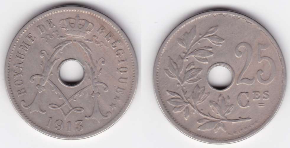Belgique 25 centimes Albert Ier - type Michaux  année 1913 (Française)