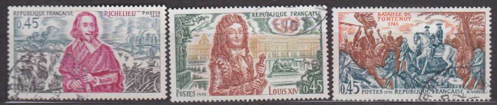 France 1970 YT 1655-1657 Obl Richelieu  Louis XIV  Bataille de Fontenoy