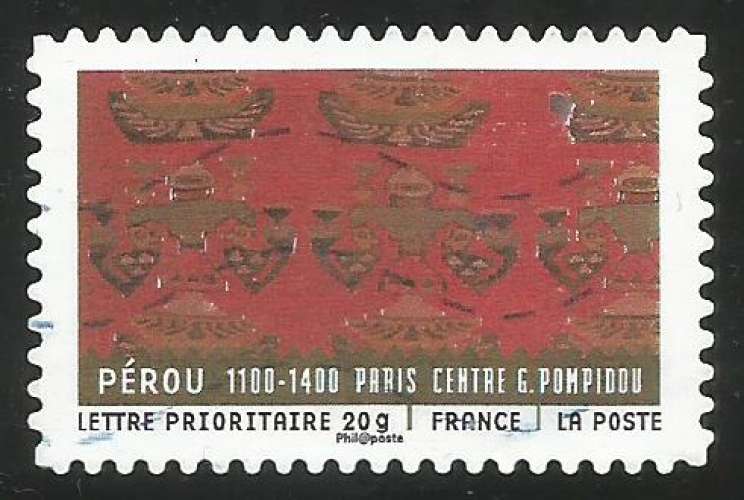 France - 2011 - Y&T n° AA 521 - Obl. - Tissus du monde - Pérou - 1100-1400 - Tissu péruvien