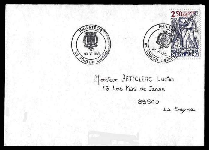 France - Y&T 2543 (o) - seul sur enveloppe - oblitération du 30 - 06 - 1988