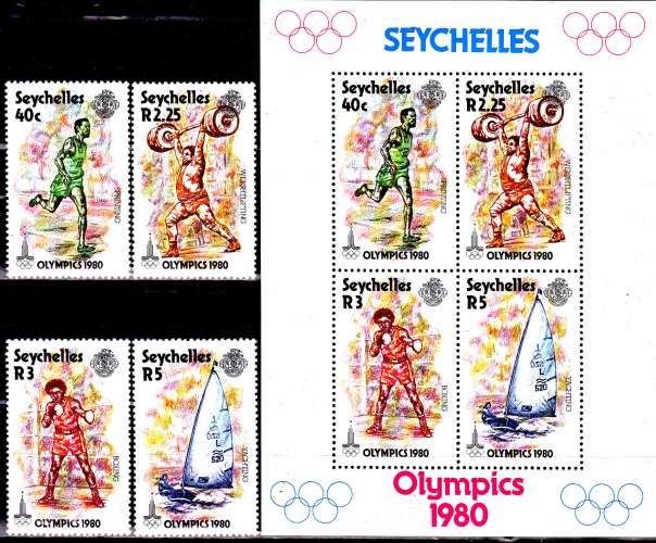 Seychelles 446 / 49 + Bf 14 J.O. Moscou