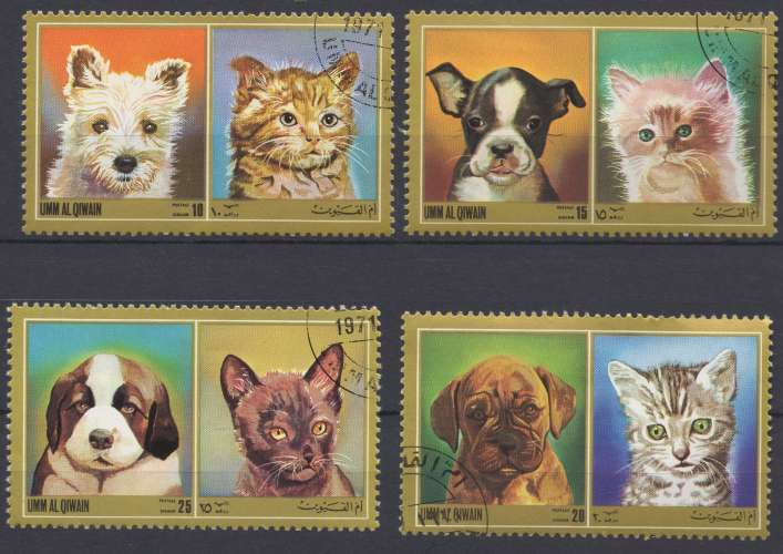 Umm al-Qiwain 1972  - Animaux : chien et chat