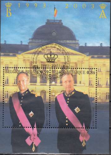 Belgique 2003 Michel Bloc Feuillet 90 O Cote (2008) 4.50 Euro Rois Baudouin et Albert II Cachet rond