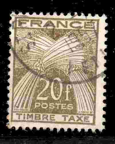 France Oblitéré Yvert TAXE N°87 Gerbes France TIMBRE TAXE 20F Brun olive 1946/55