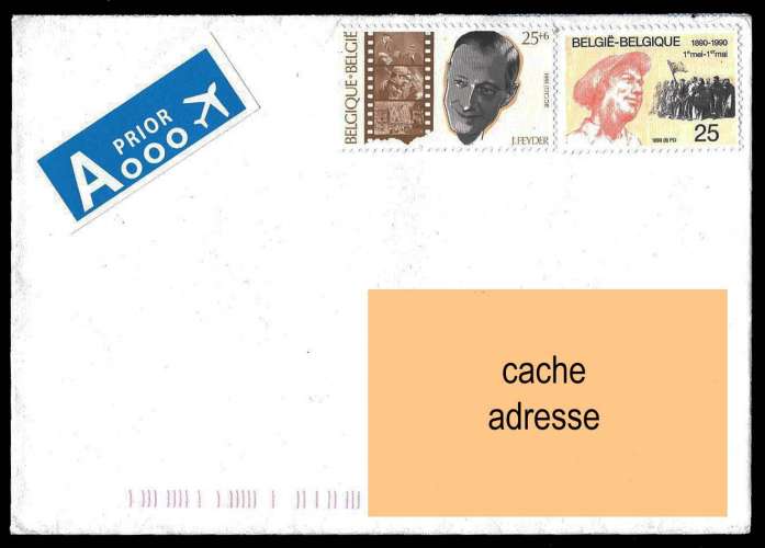 Belgique - Y&T 2434 2306 enveloppe circulée Belgique vers France - non oblitérée - année 1991 et 90