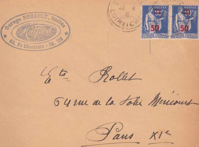 France  1940  Y&T  482x2  sur lettre