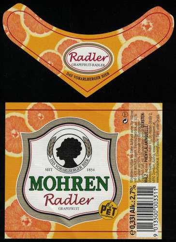 Autriche Lot 2 Etiquettes Bière Beer Labels Mohrenbräu Mohren Radler Grapefruit Pamplemousse PET