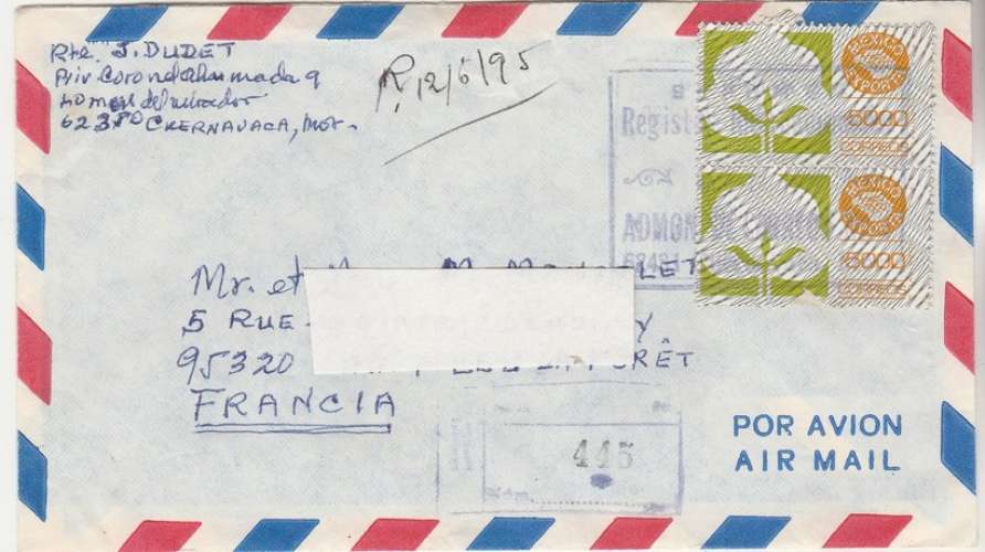 Mexique lettre avion recommandée pour France 1995