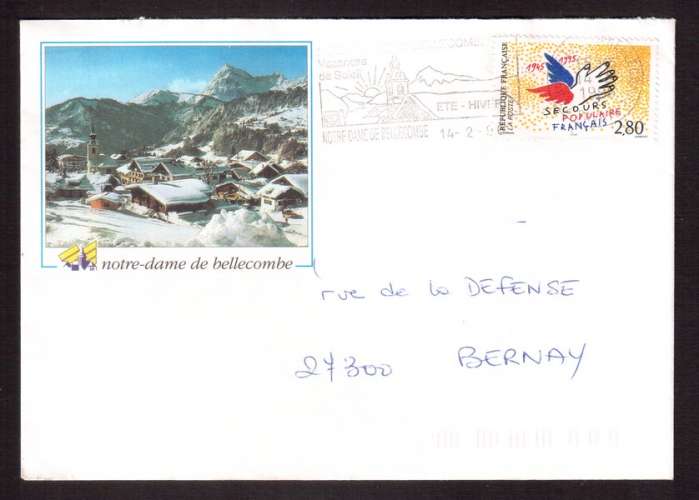 France 1995 Y&T 2947 (o) Secours populaire français  2,80  seul sur lettre avec flamme 