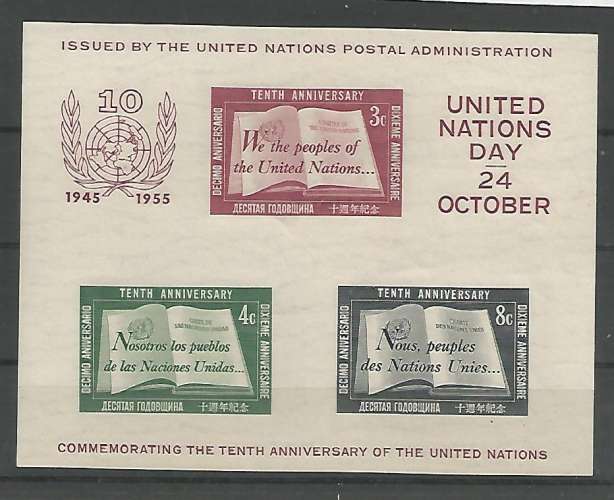 Nations Unies - Siège de New York - 1967 - Bloc 1 - Neuf **