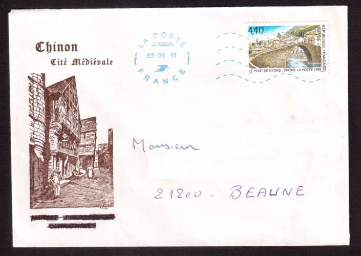 France 1995 Y&T 2956 (o) le pont de Nyons ( Drôme ) 4,40 seul sur lettre tardive