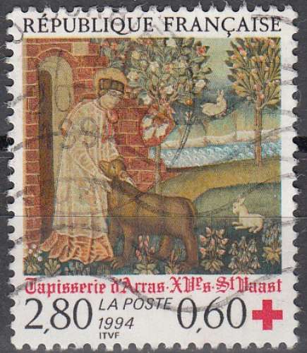   France 1994 Yvert 2915 O Cote (2012) 1.25 Euro Croix Rouge Tapisserie d'Arras Cachet rond