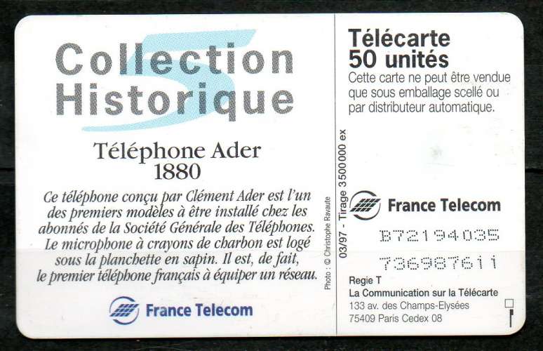 France F723 Téléphone ADER 1880 50U-GEM1A 1997 