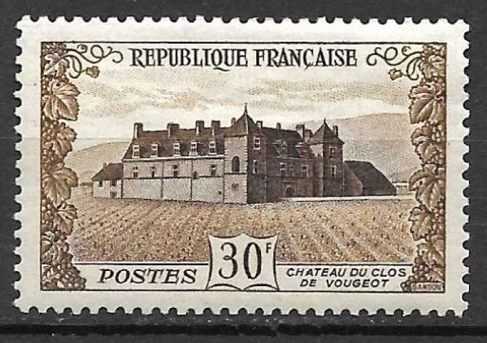 France 1951 Y&T 913 neuf sans charnière - Château du Clos de Vougeot (scan dos) 