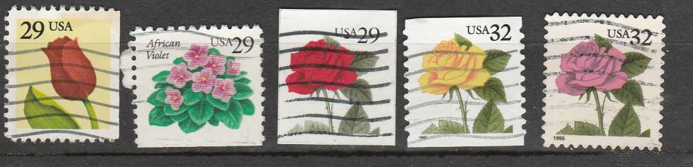 Etats-unis 5 timbres oblitérés fleurs series courantes