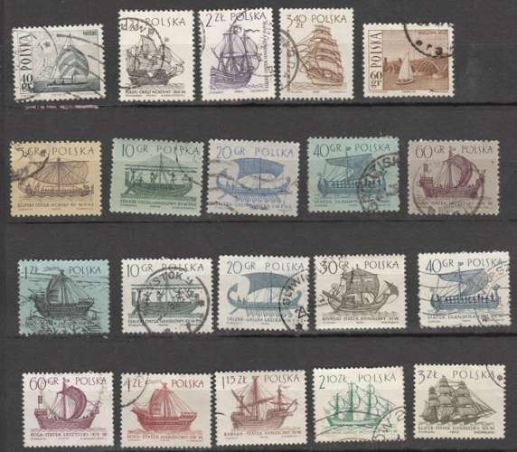 lot de 20  bateaux : voiliers de Pologne oblitérés