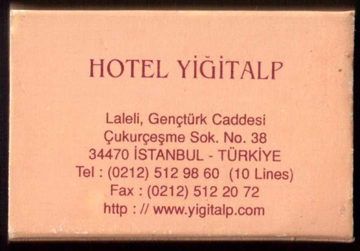 Turquie boîte d'allumettes HY hôtel Yigitalp Istambul contient les allumettes