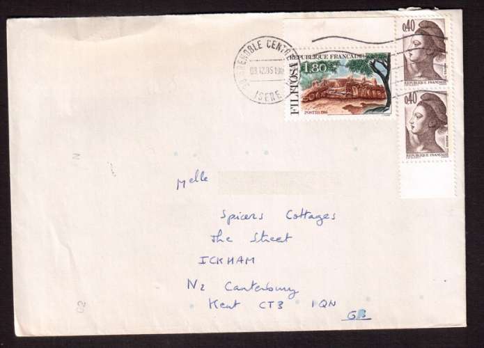 France 1986 Y&T 2401 (o) Filitosa Corse du Sud 1,80  sur lettre vers la Grande Bretagne Canterbury