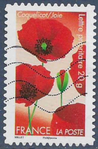 FRANCE 2012 : yt 672 Oblitéré/Used # Fleurs - Coquelicot - Joie