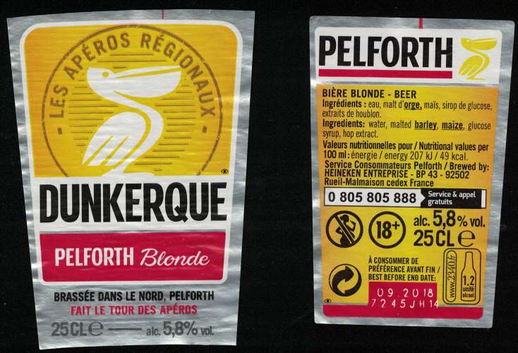 France Lot 2 Étiquettes Bière Beer Labels Pelforth Blonde Tour des Apéros Dunkerque