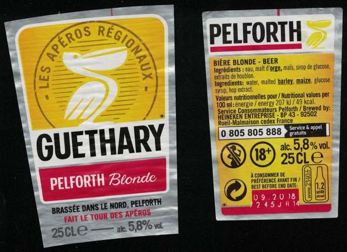 France Lot 2 Étiquettes Bière Beer Labels Pelforth Blonde Tour des Apéros Guethary