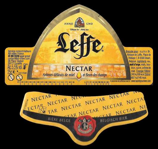 Etiquettes de bière - Leffe Nectar - 25cl - 5,5% alc - Etiquettes décollées