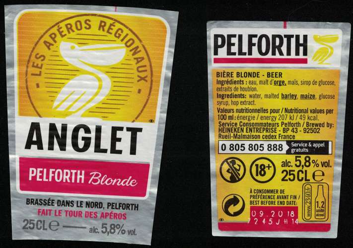 France Lot 2 Étiquettes Bière Beer Labels Pelforth Blonde Tour des Apéros Anglet