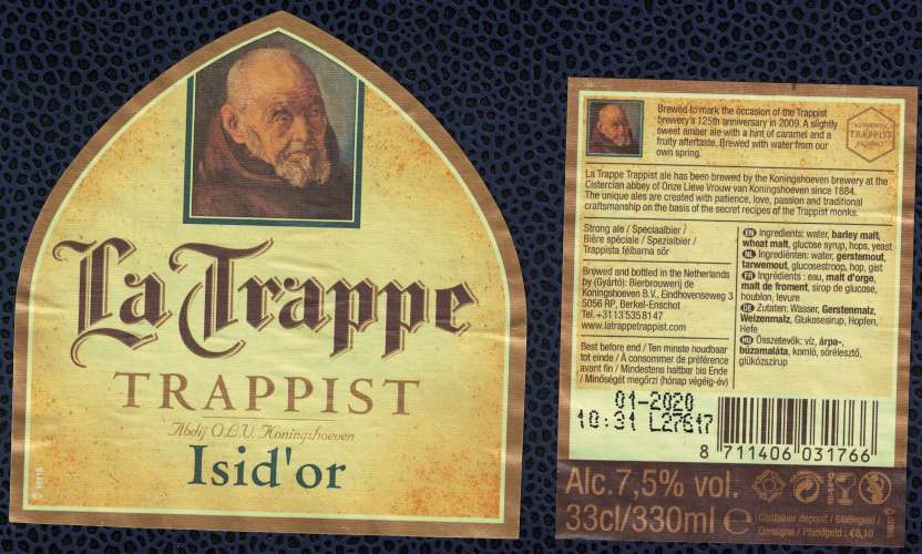 Pays Bas Lot 2 Étiquettes Bière Beer Labels La Trappe Trappist Isid'or