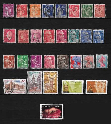 France - Petit lots de 30 timbres Français - année 1933 à 2005 