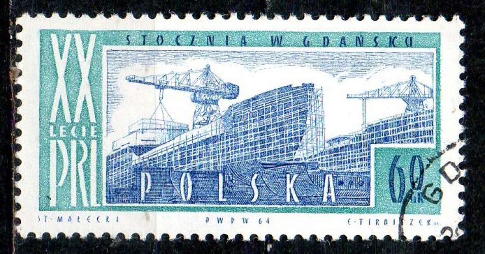 Pologne Yvert N°1365 Oblitéré 1964 Chantier naval Gdansk