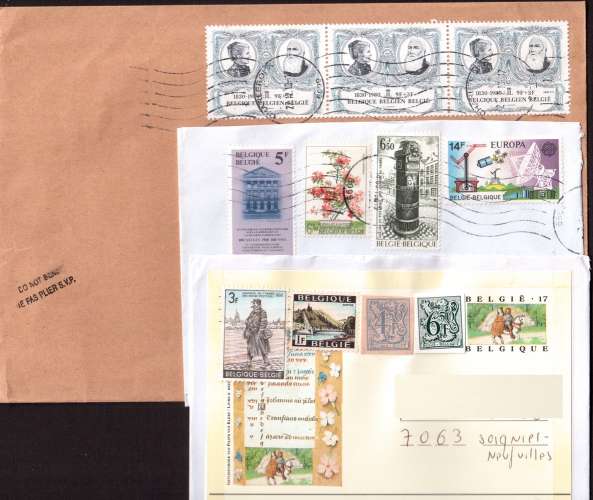 Belgique lot de 3 lettres Y&T 1445 - 1743 - 1847 - 1979 X 3 ...