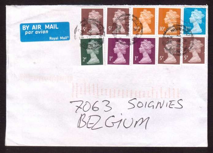 Grande-Bretagne 10 timbres reine Elisabeth sur lettre